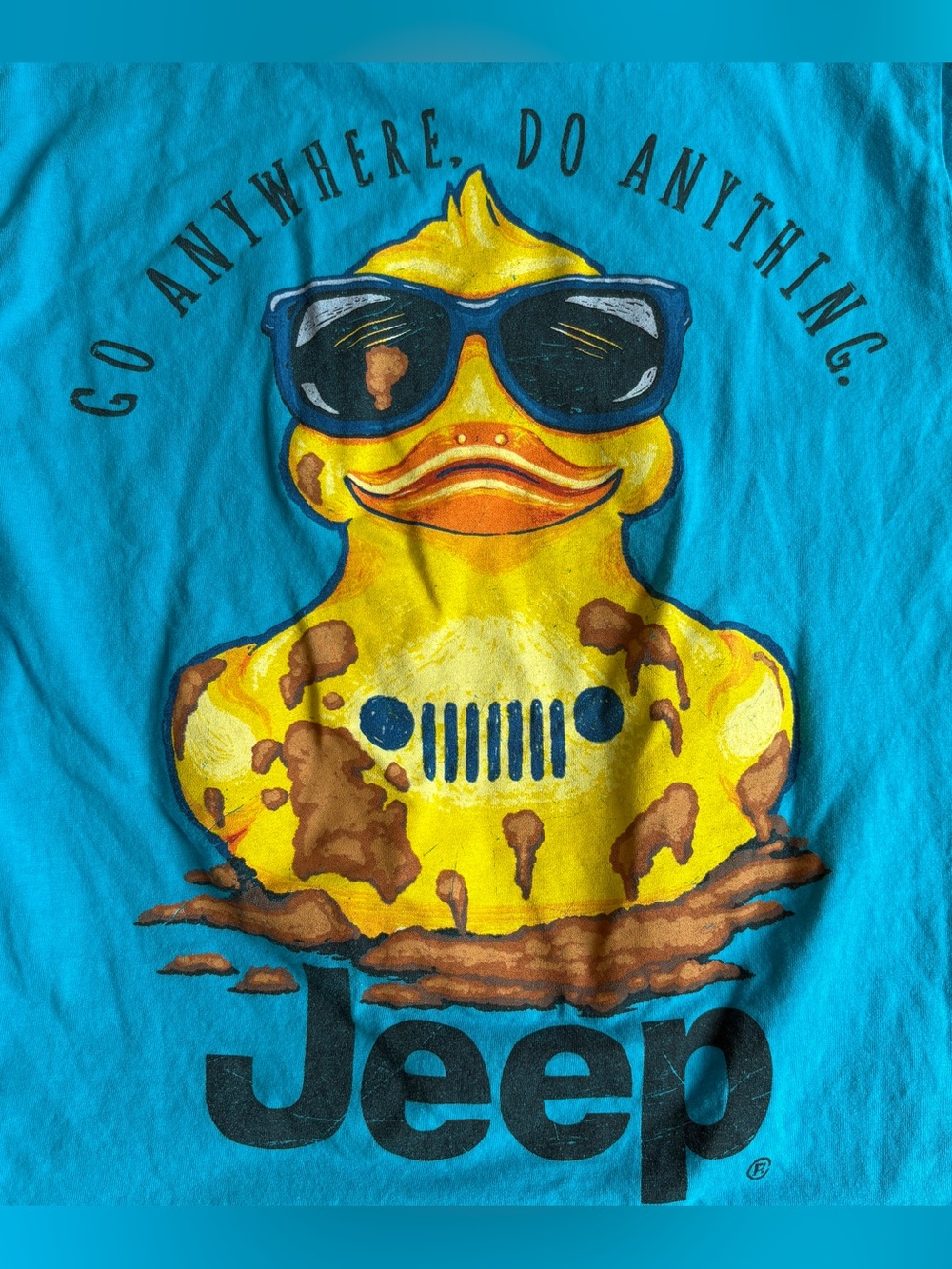 Jeep Muddy Duck Graphic T Shirt Blue Go Anywhere Crewneck Gorpcore Retro M